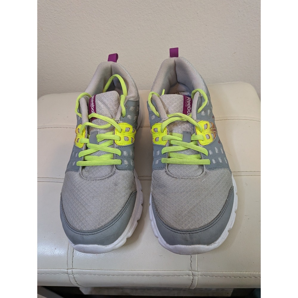 Reebok‎ Womens Running Shoes Grey Neon Yellow Purple Athletic Sneakers